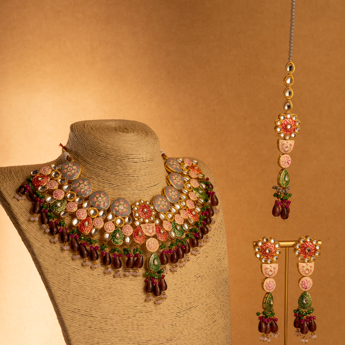 JOSIE SEMI HANDMADE NECKLACE WITH EARRING AND TIKKA NL216