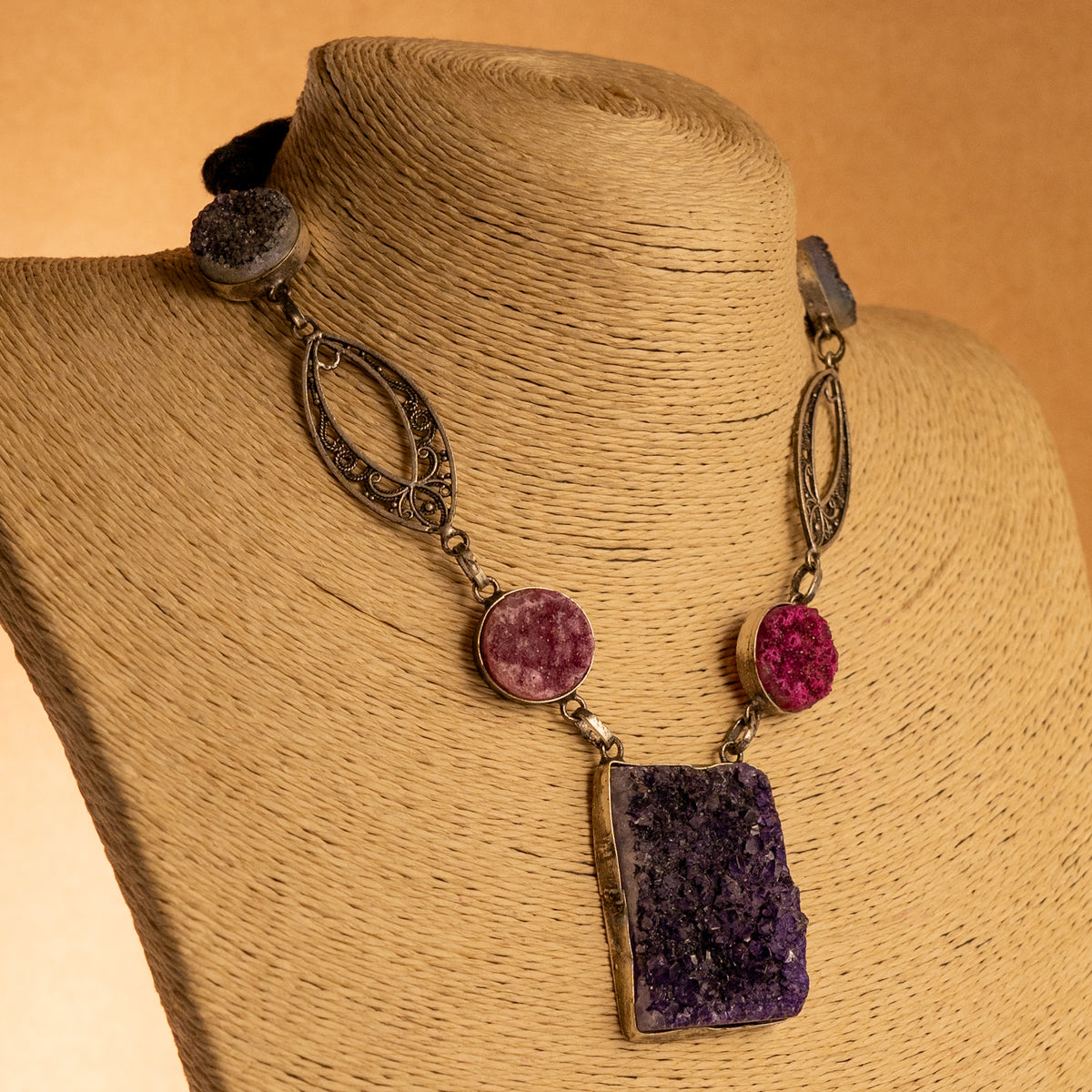 ZARA BIJOUX SUGAR STONES HANDMADE AND HAND HAMMERED ANTIQUE NECKPIECE/NECKLACE  NL199