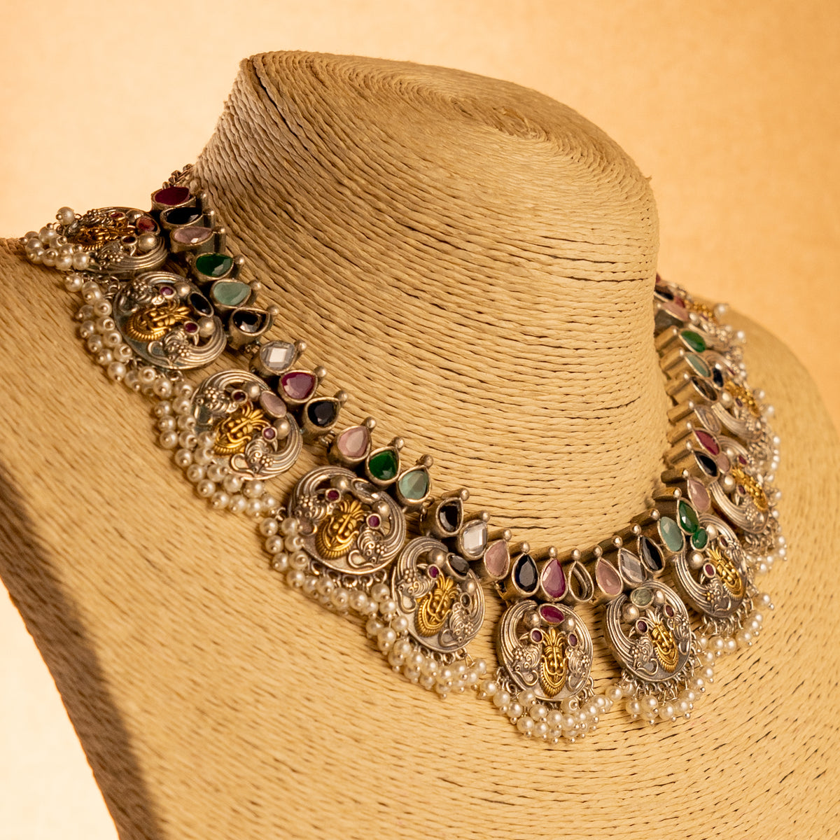 VIKIRA FAUX SILVER PREMIUM SEMI HANDMADE NECKLACE WITH EARRINGS NL128