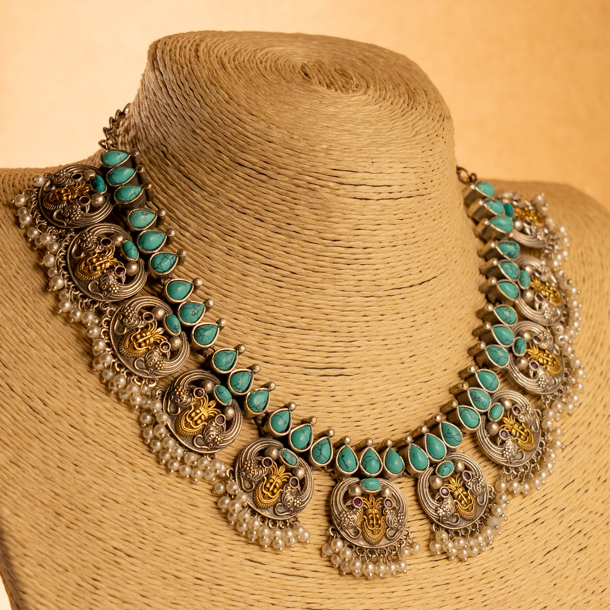 VIKIRA FAUX SILVER PREMIUM SEMI HANDMADE NECKLACE WITH EARRINGS NL128