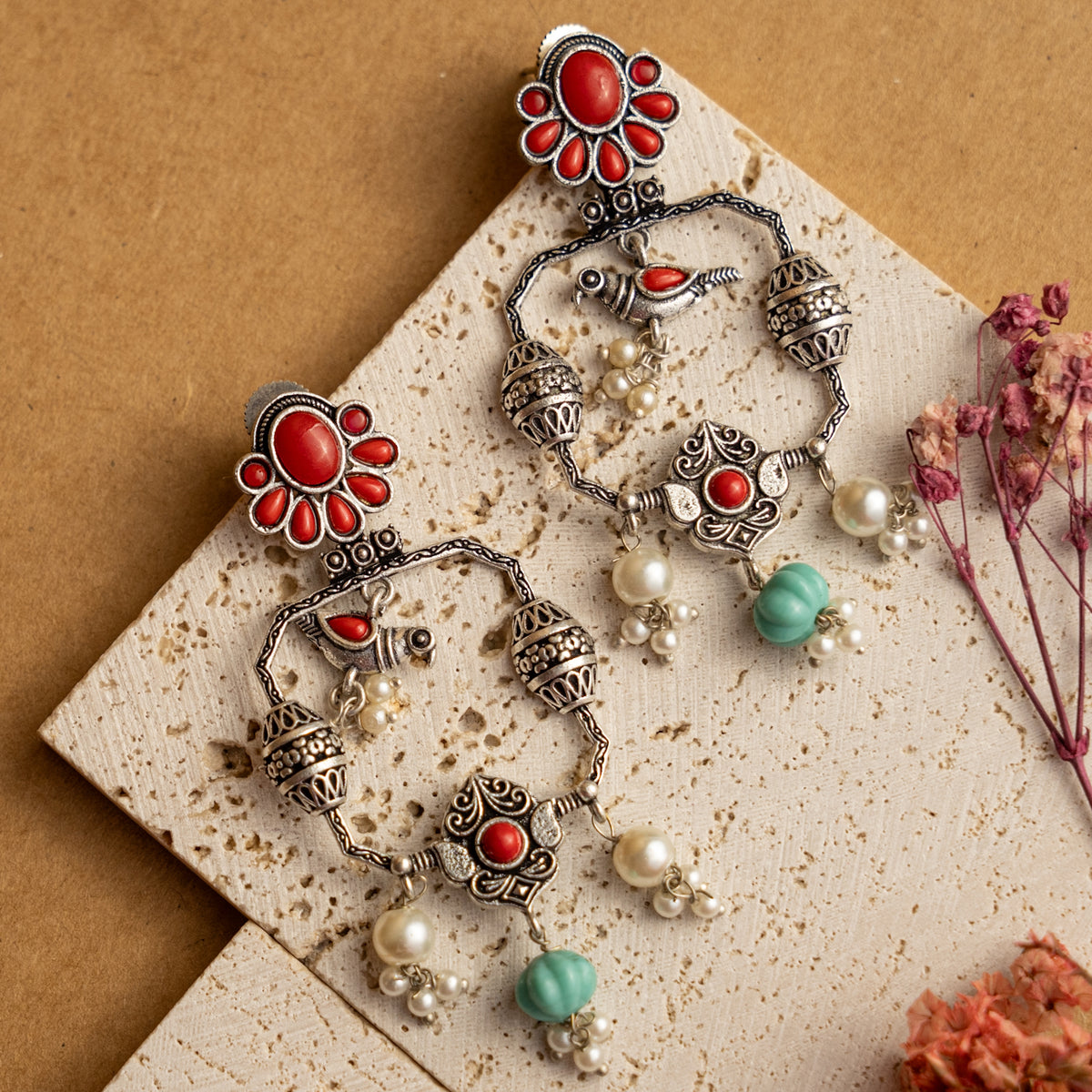 RITASHA FAUX SILVER SEMI HANDMADE DANGLERS EARRINGS ER668