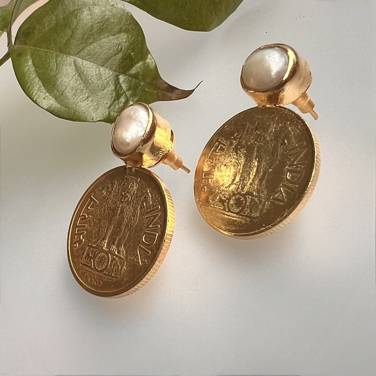 COINED PEARL 18 KT GP PLATING HANDMADE EARRING ER620