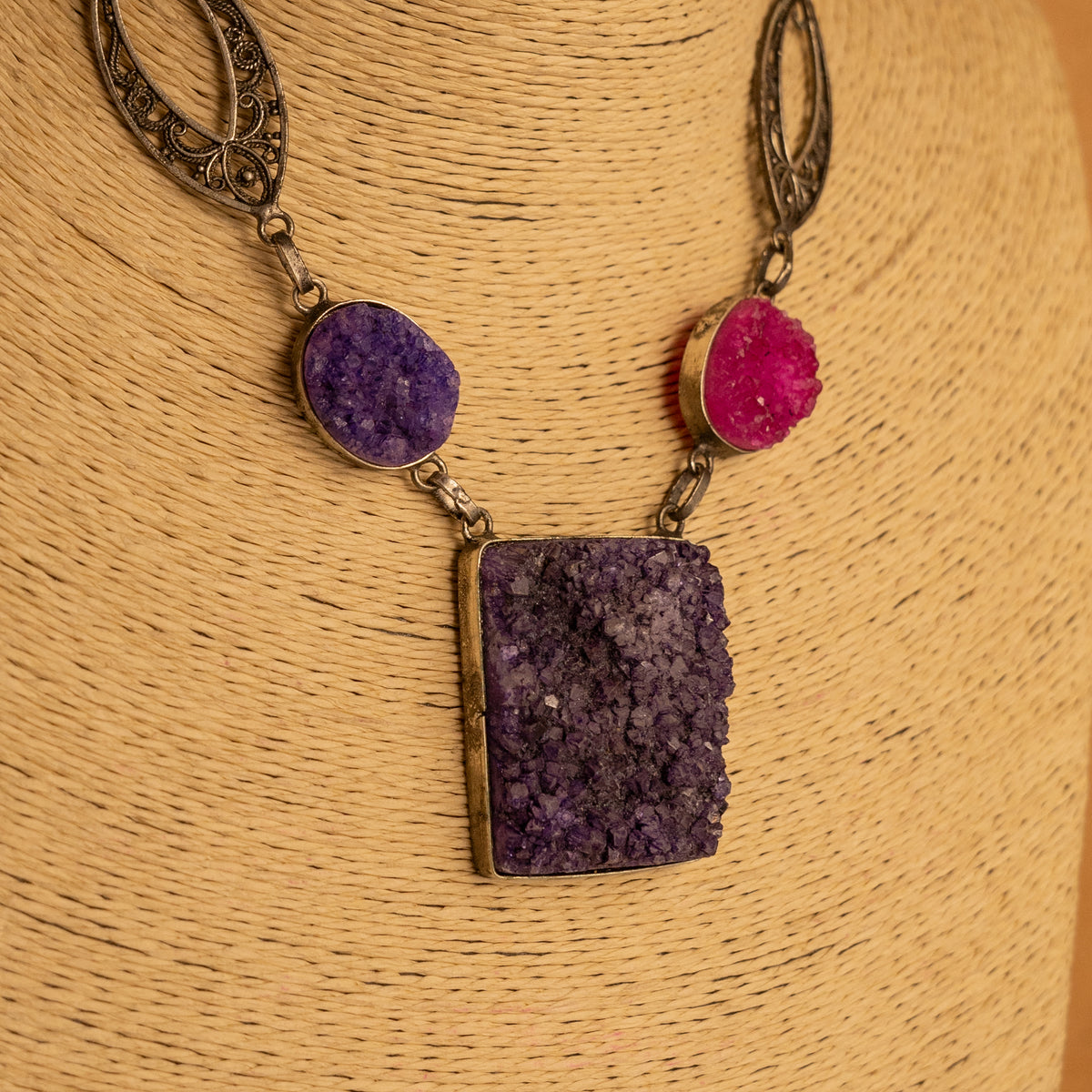 ZARA BIJOUX SUGAR STONES HANDMADE AND HAND HAMMERED ANTIQUE NECKPIECE/NECKLACE  NL199