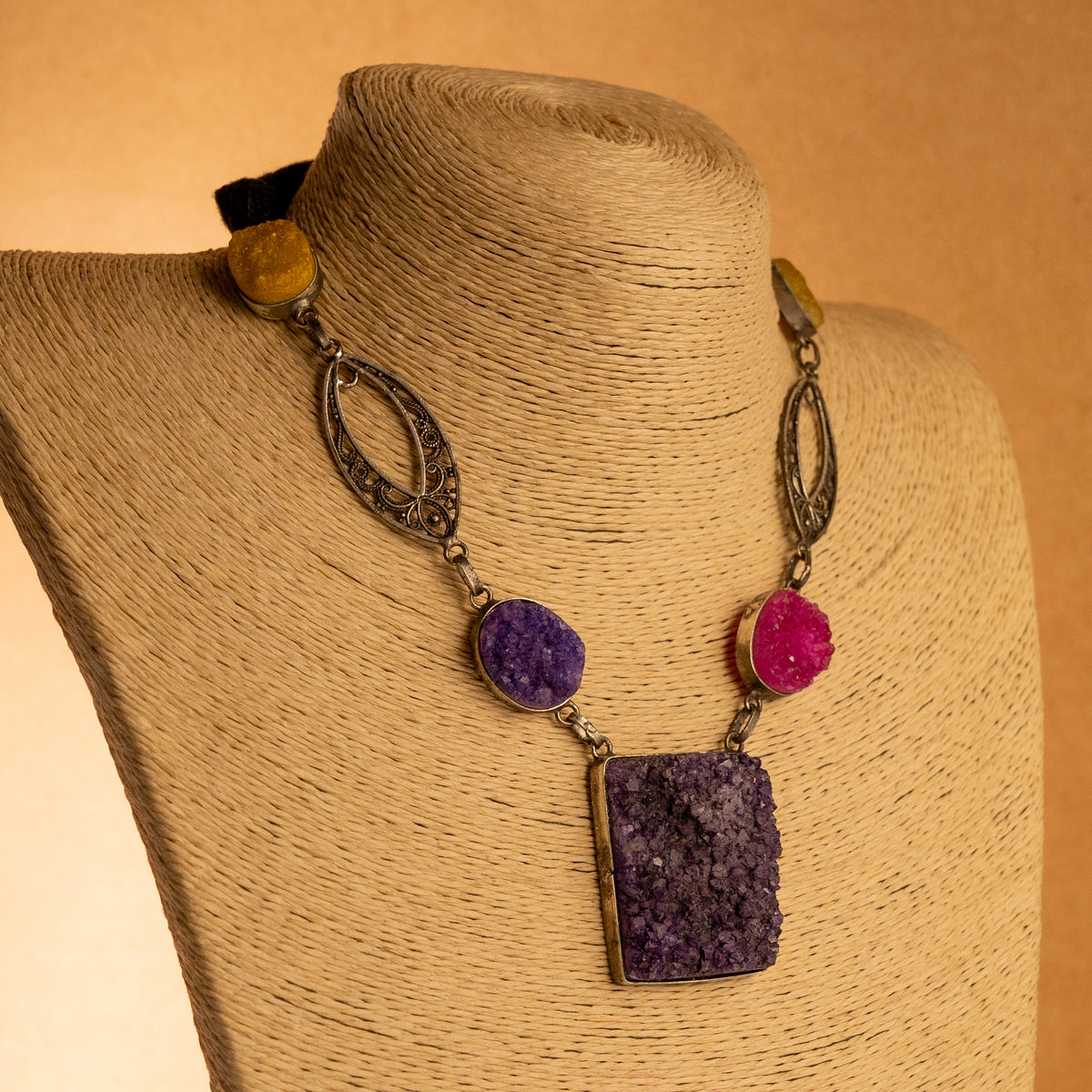 ZARA BIJOUX SUGAR STONES HANDMADE AND HAND HAMMERED ANTIQUE NECKPIECE/NECKLACE  NL199