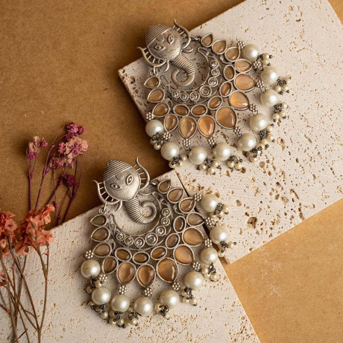 RIDHI FAUX SILVER  SEMI HANDMADE EARRINGS ER712