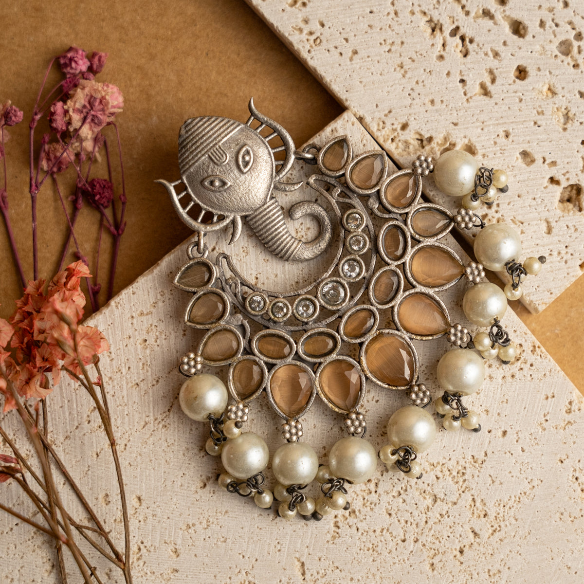 RIDHI FAUX SILVER  SEMI HANDMADE EARRINGS ER712