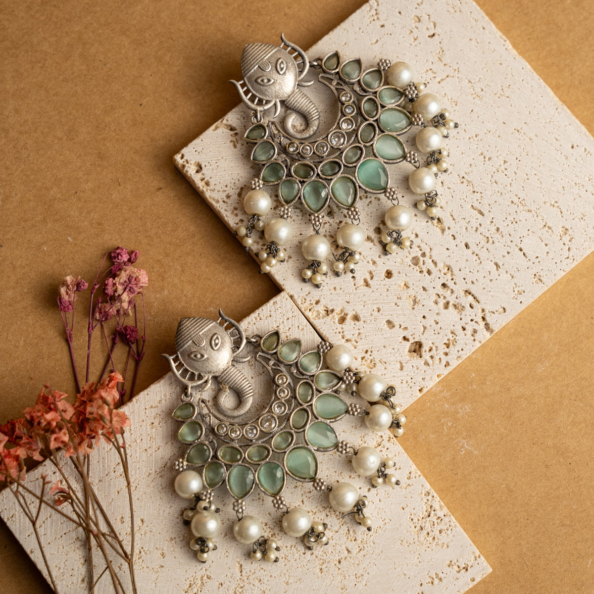 RIDHI FAUX SILVER  SEMI HANDMADE EARRINGS ER712