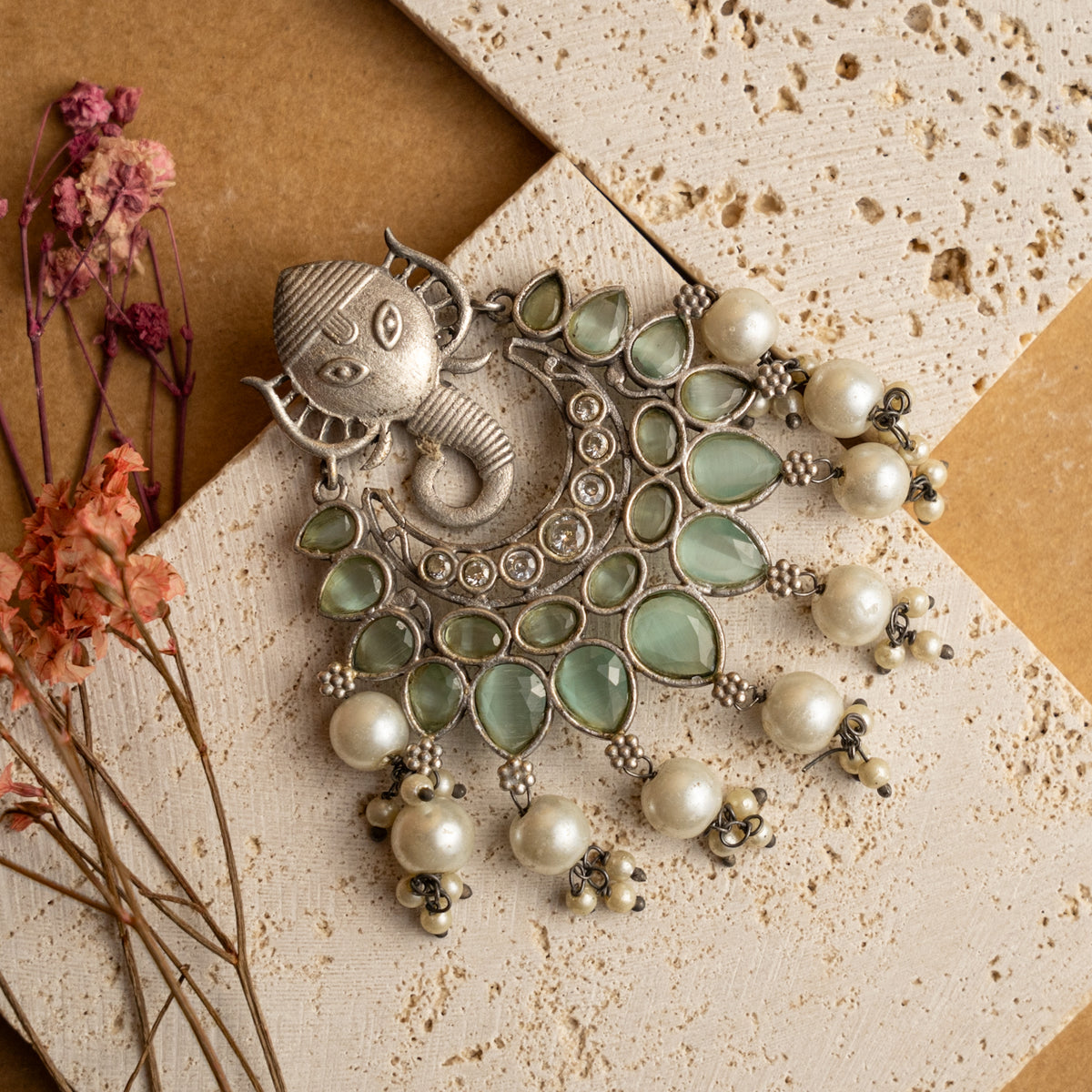 RIDHI FAUX SILVER  SEMI HANDMADE EARRINGS ER712