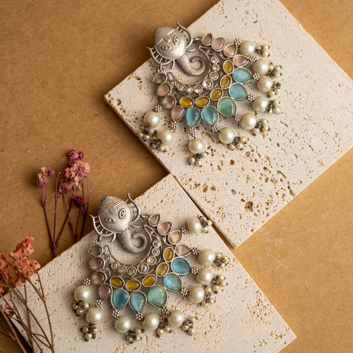 RIDHI FAUX SILVER  SEMI HANDMADE EARRINGS ER712