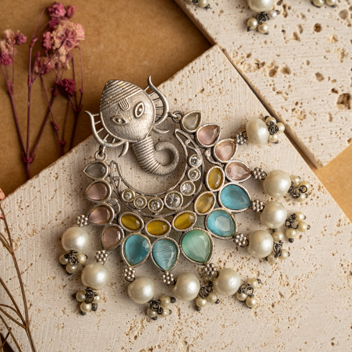 RIDHI FAUX SILVER  SEMI HANDMADE EARRINGS ER712