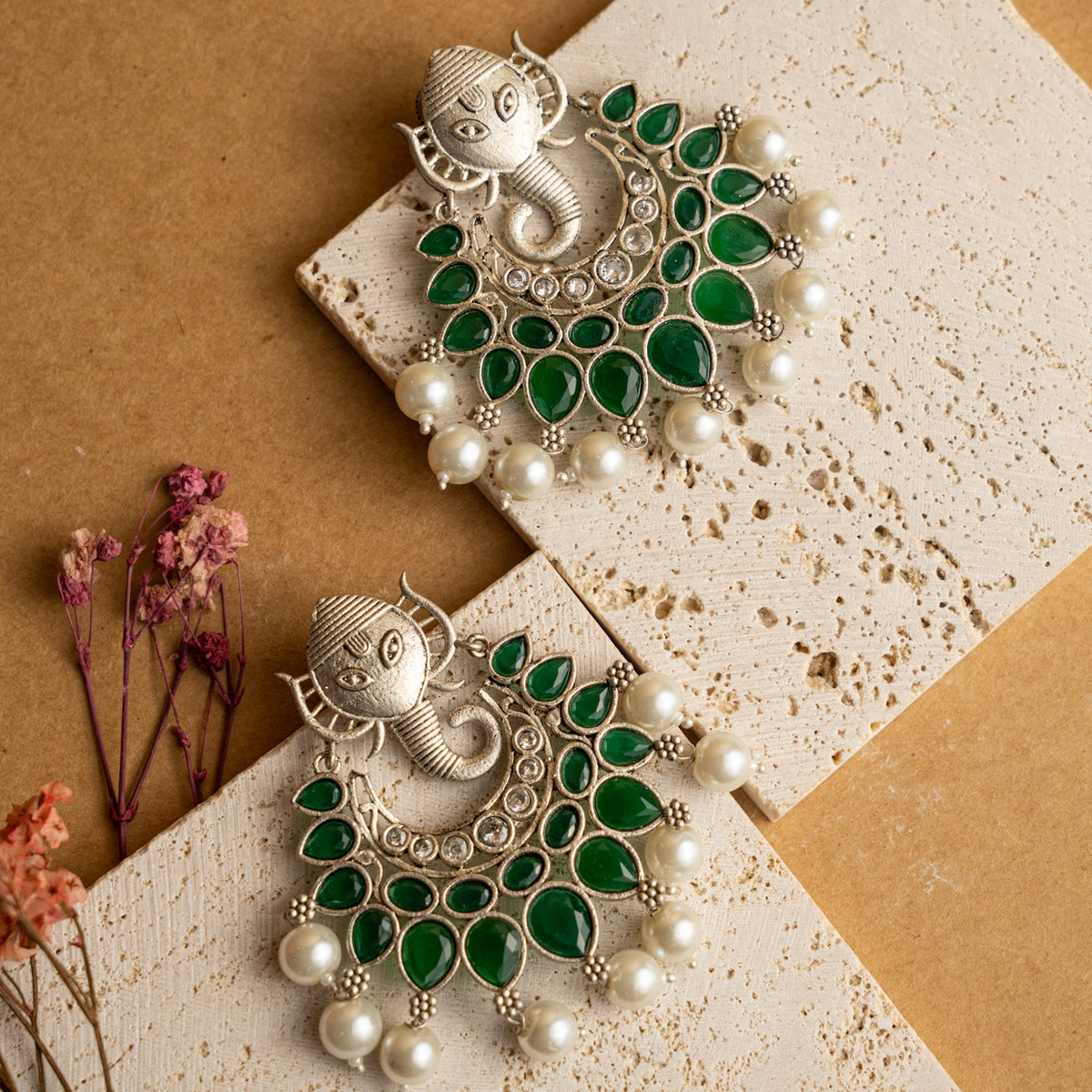 RIDHI FAUX SILVER  SEMI HANDMADE EARRINGS ER712