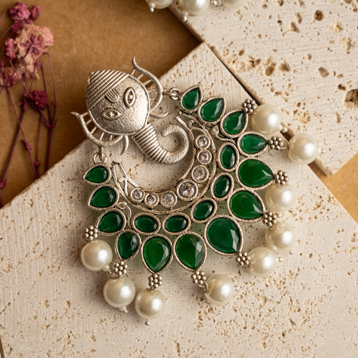 RIDHI FAUX SILVER  SEMI HANDMADE EARRINGS ER712