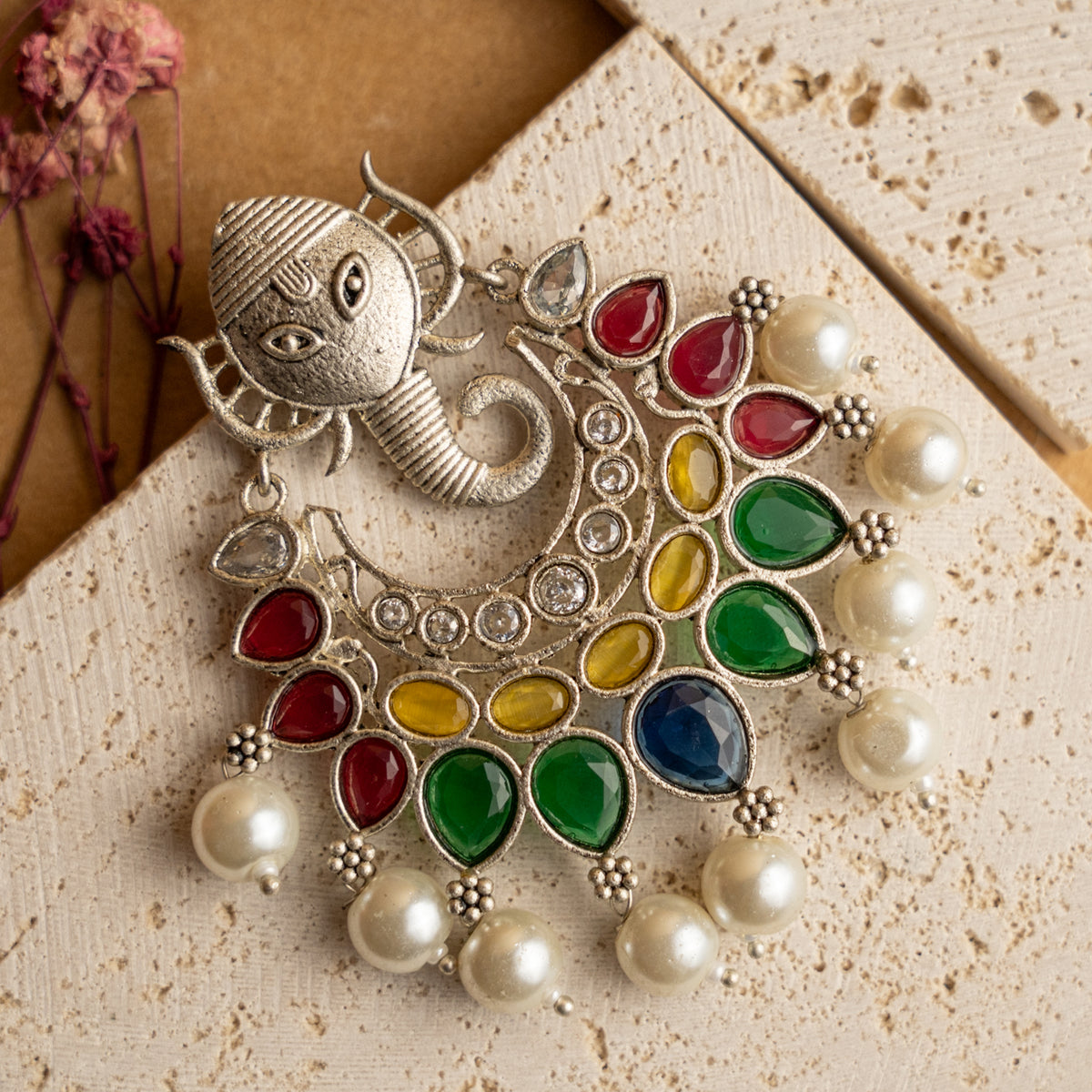 RIDHI FAUX SILVER  SEMI HANDMADE EARRINGS ER712