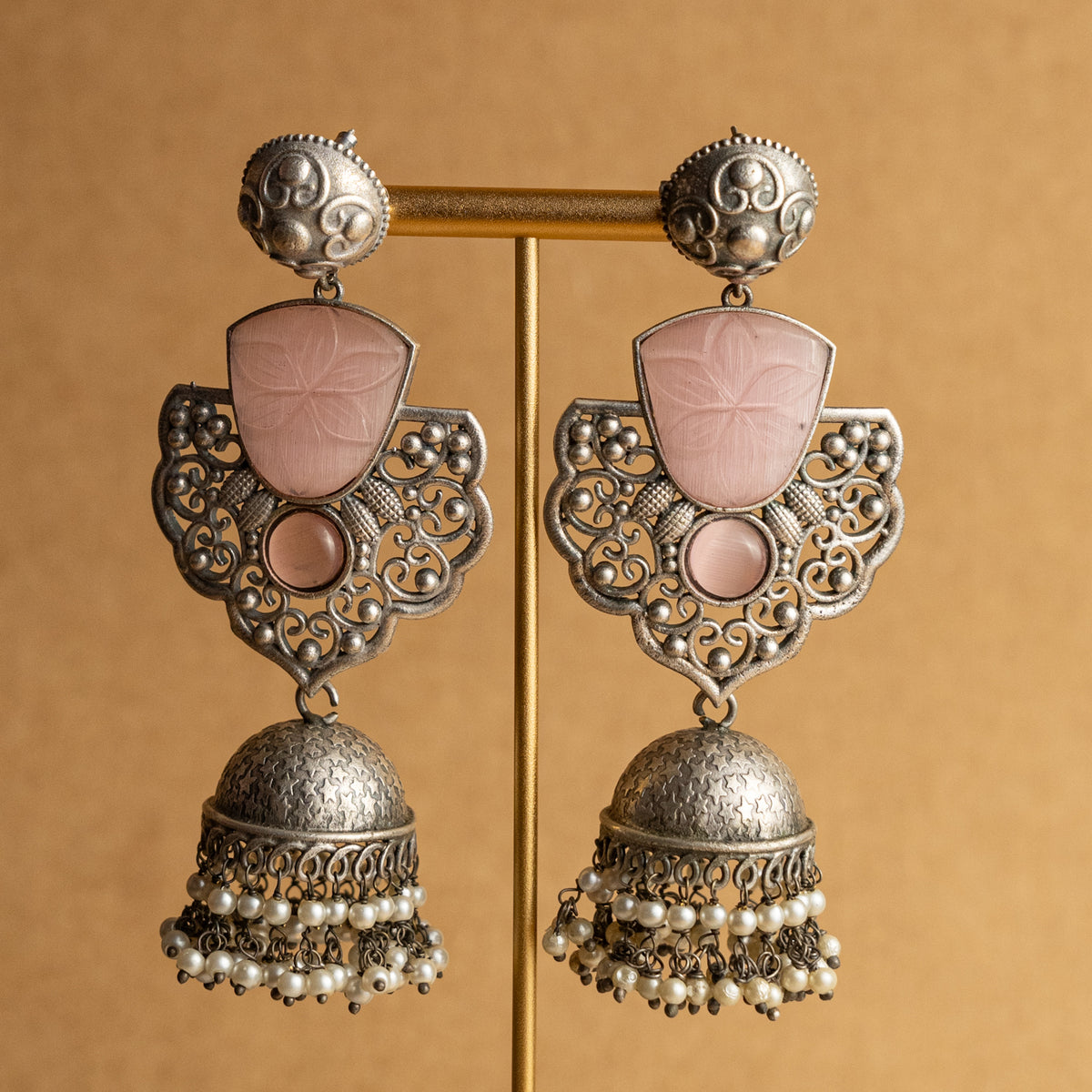 FAUX SILVER RAW AND RUSTIC SEMI HANDMADE JHUMKAS/ EARRINGS ER699