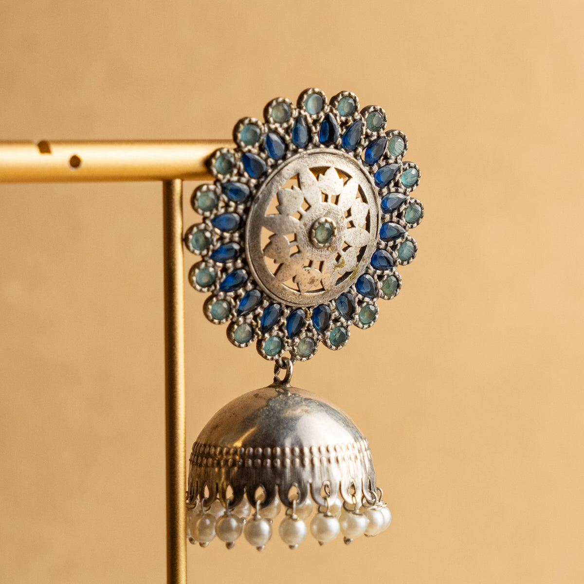 FAUX SILVER CARVING STONE JHUMKAS/ EARRINGS ER694