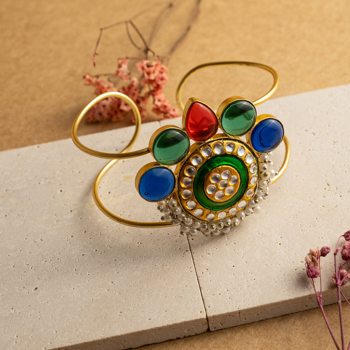 RITU LAC AND MONALISA HAND HAMMERED AND HANDMADE GOLD TONED CLASSIC STONE BRACELETS BR50