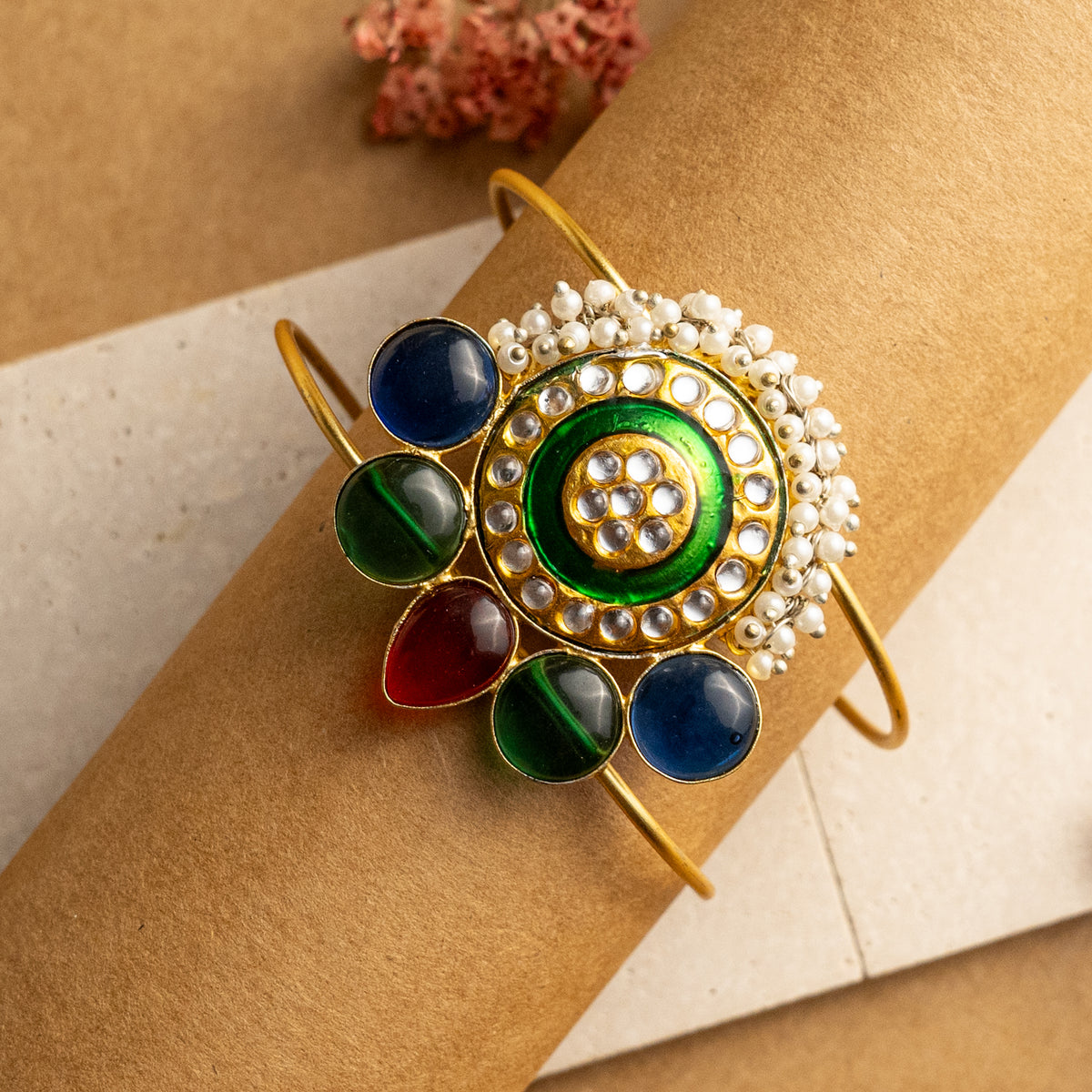 RITU LAC AND MONALISA HAND HAMMERED AND HANDMADE GOLD TONED CLASSIC STONE BRACELETS BR50