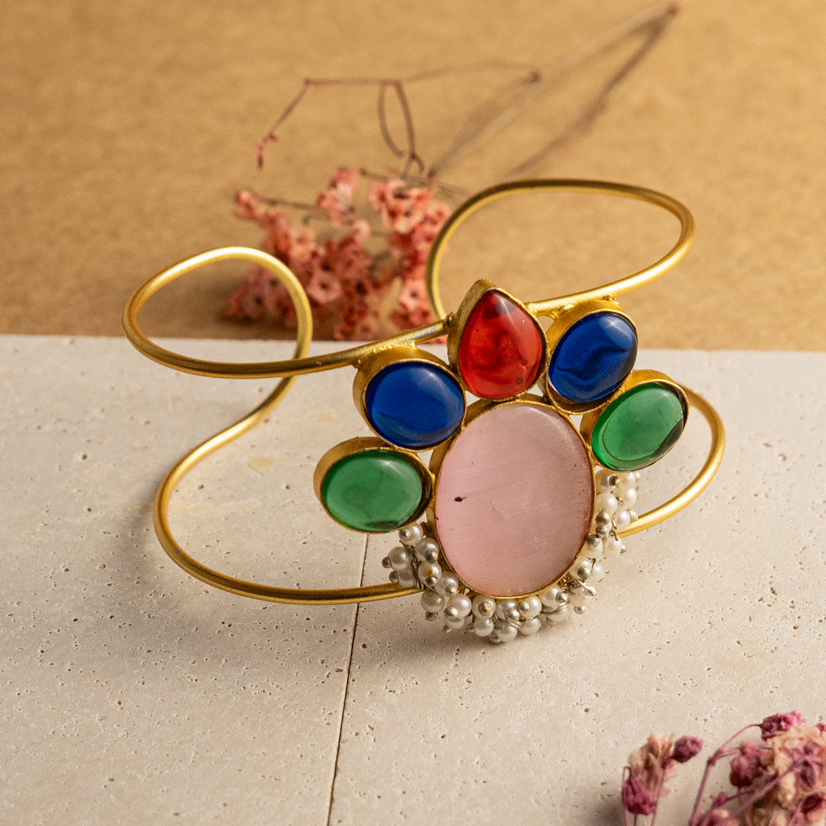 KALLU HAND HAMMERED AND HANDMADE GOLD TONED CLASSIC STONE BRACELETS BR52