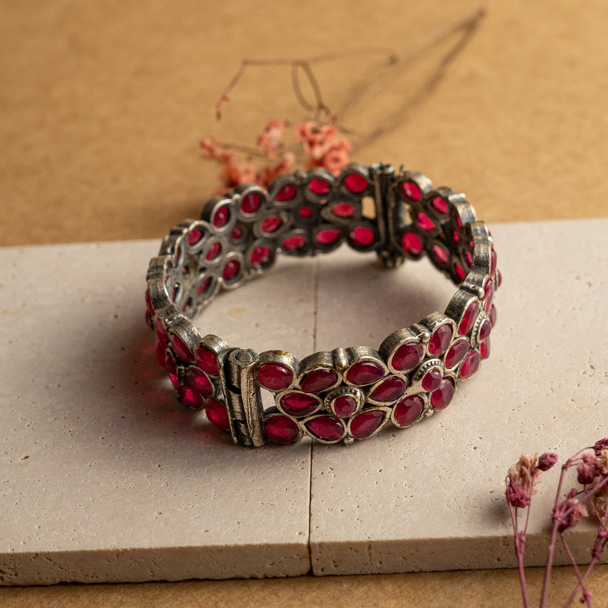 ANIKA RUBY SEMI HANDMADE SILVER TONED FAUX SILVER CLASSIC BRACELET/BANGLES/KADA
 BR64