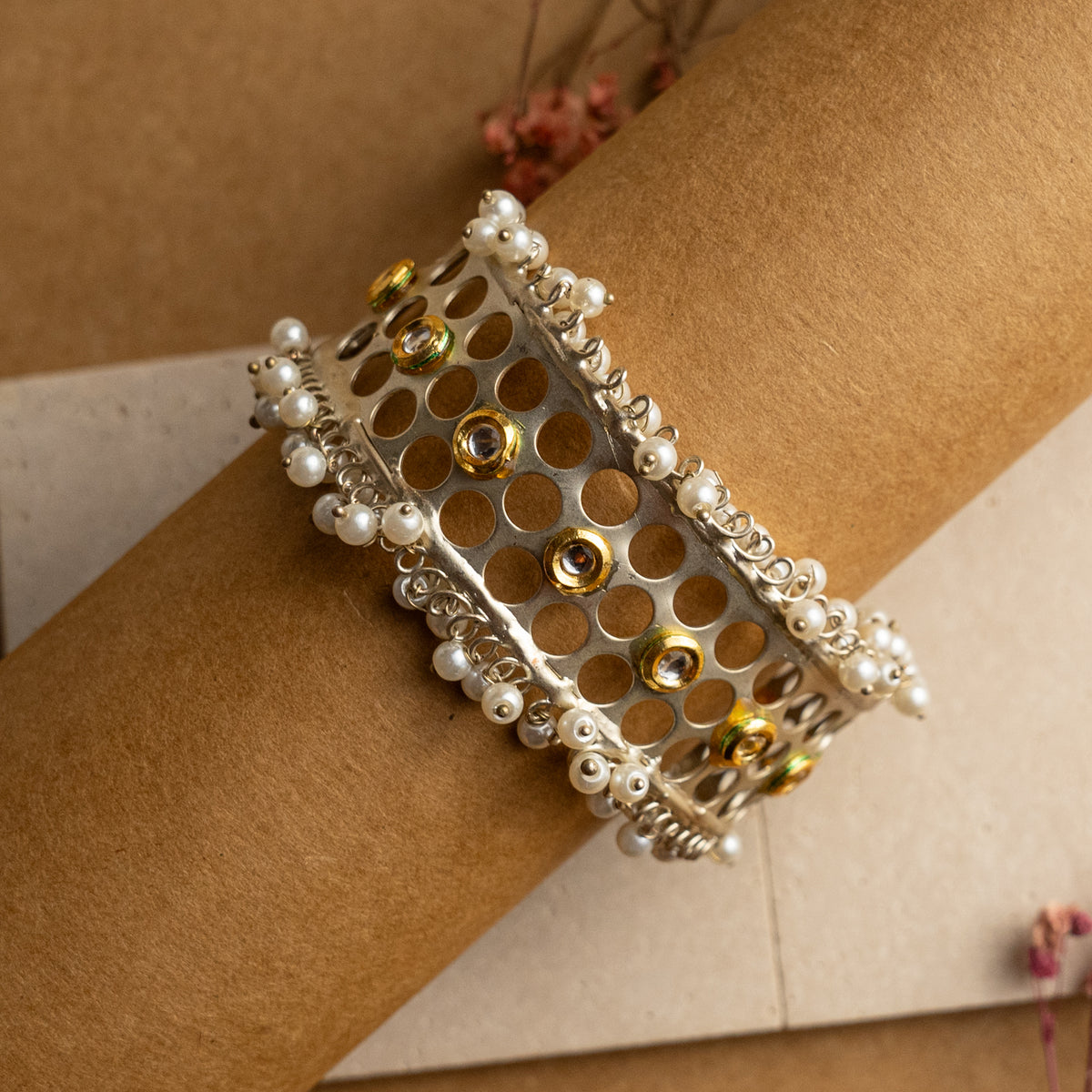 SURINA HAND HAMMERED AND HANDMADE DUSL TONED CLASSIC STONE BRACELETS BR59