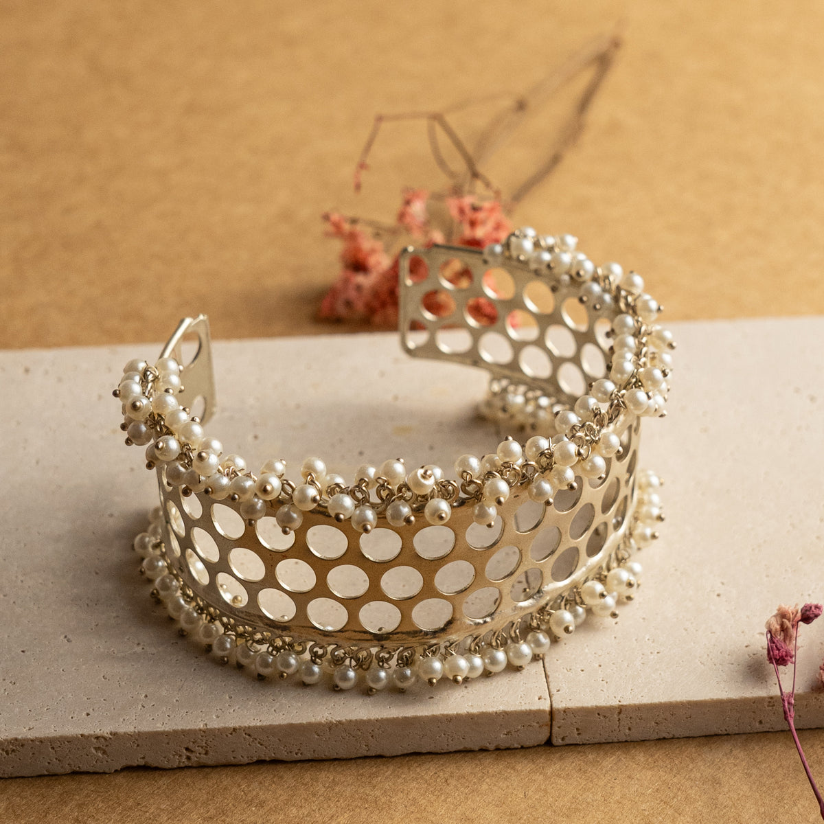 NIRALAYA HAND HAMMERED AND HANDMADE TONED CLASSIC STONE BRACELETS
 BR60