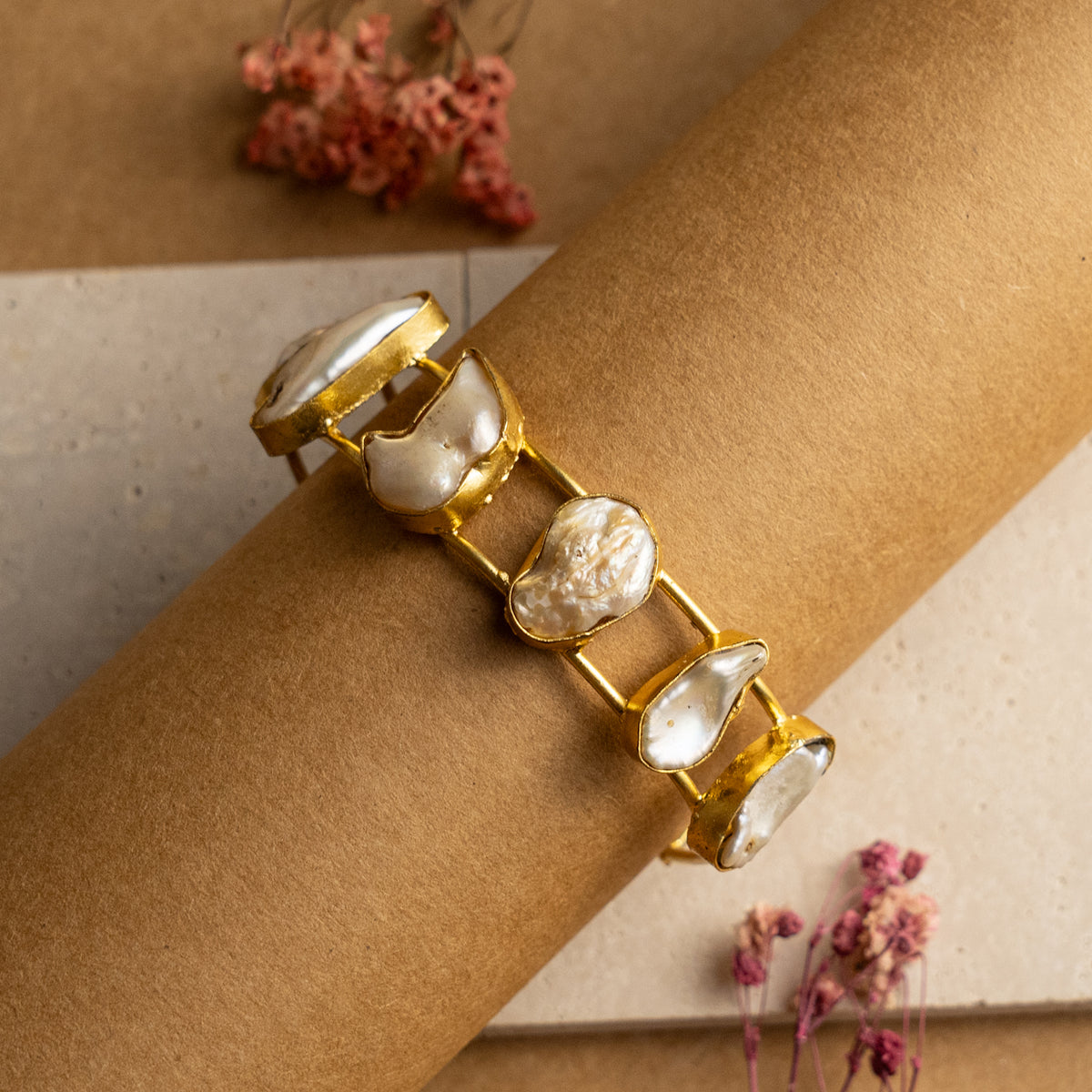 KETA  HAND HAMMERED AND HANDMADE GOLD TONED CLASSIC MOP BRACELETS BR36