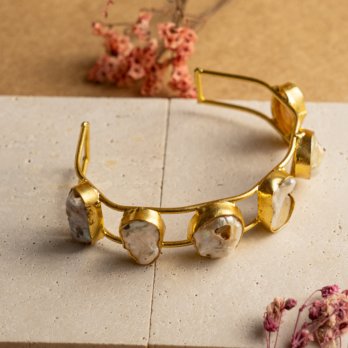 RIKA  HAND HAMMERED AND HANDMADE GOLD TONED CLASSIC MOP BRACELETS  BR37