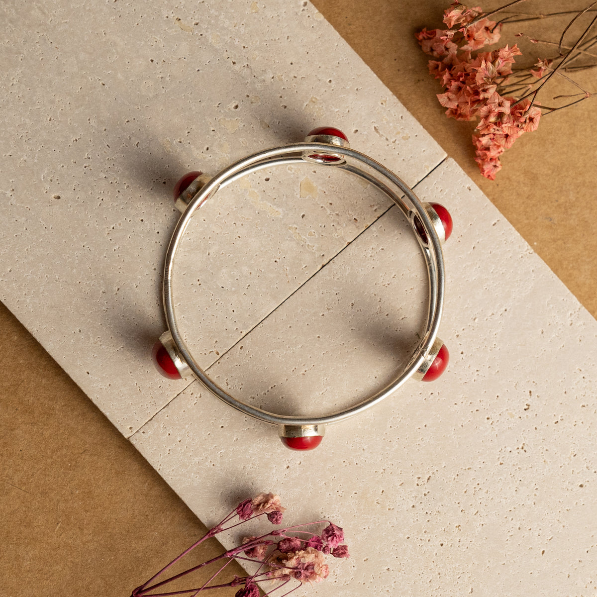 RITHVANA  HAND HAMMERED AND HANDMADE CORAL SILVER TONED FAUX SILVER CLASSIC  BRACELETS BR38