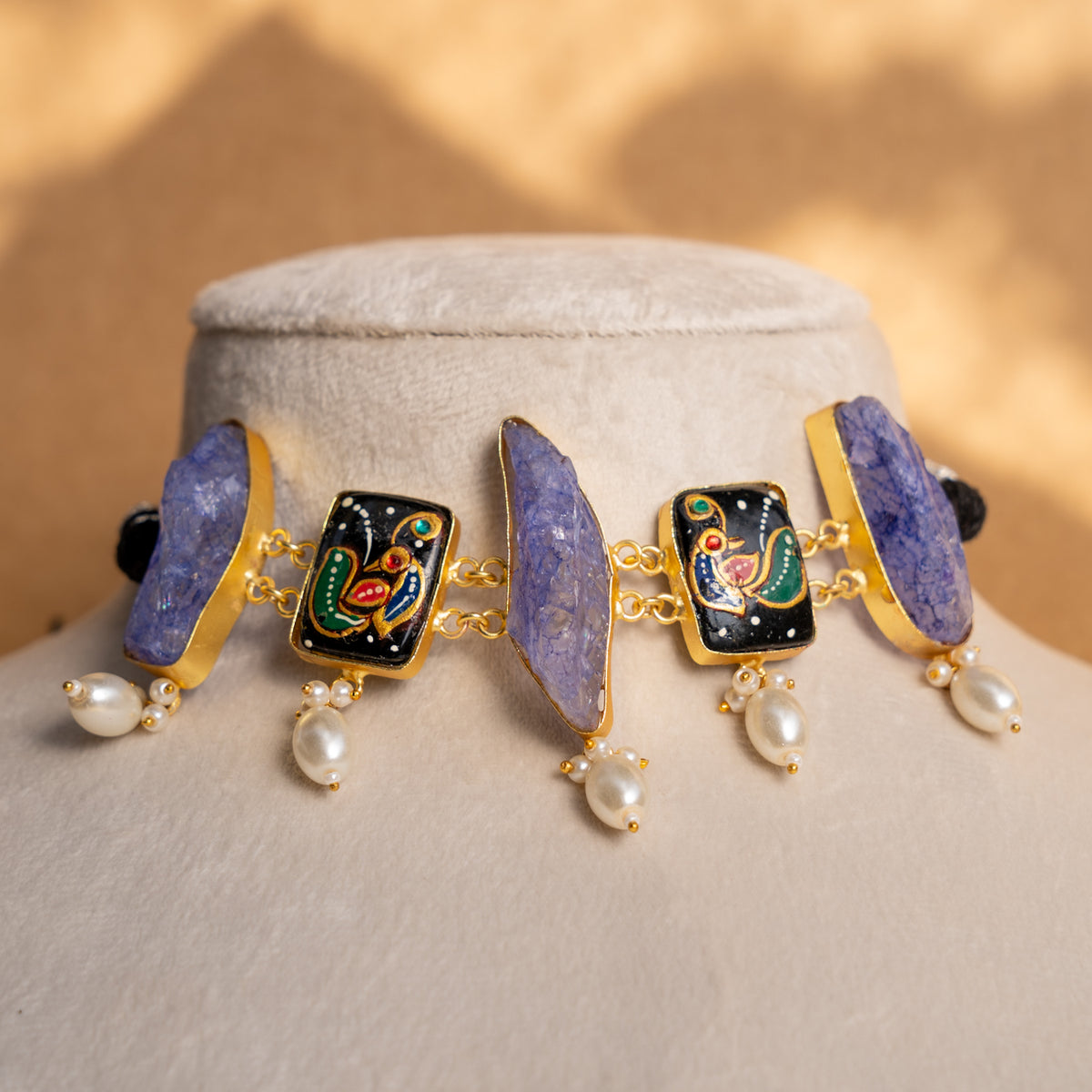 LIYA HANDMADE RAW STONE AND HAND PAINTED CHOKER WITH EARRINGS CH305