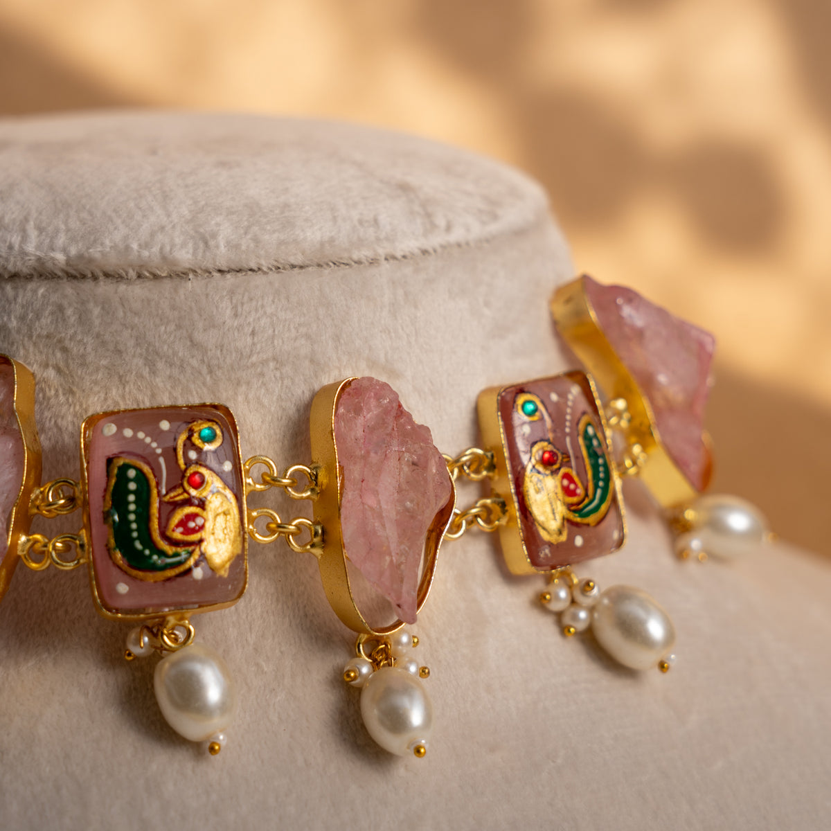 LIYA HANDMADE RAW STONE AND HAND PAINTED CHOKER WITH EARRINGS CH305