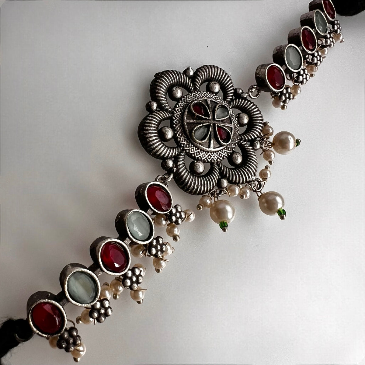 VINAYA SILVER LOOK ALIKE RAW AND RUSTIC SEMI HANDMADE STATEMENT CHOKER / NECKPIECE CH55