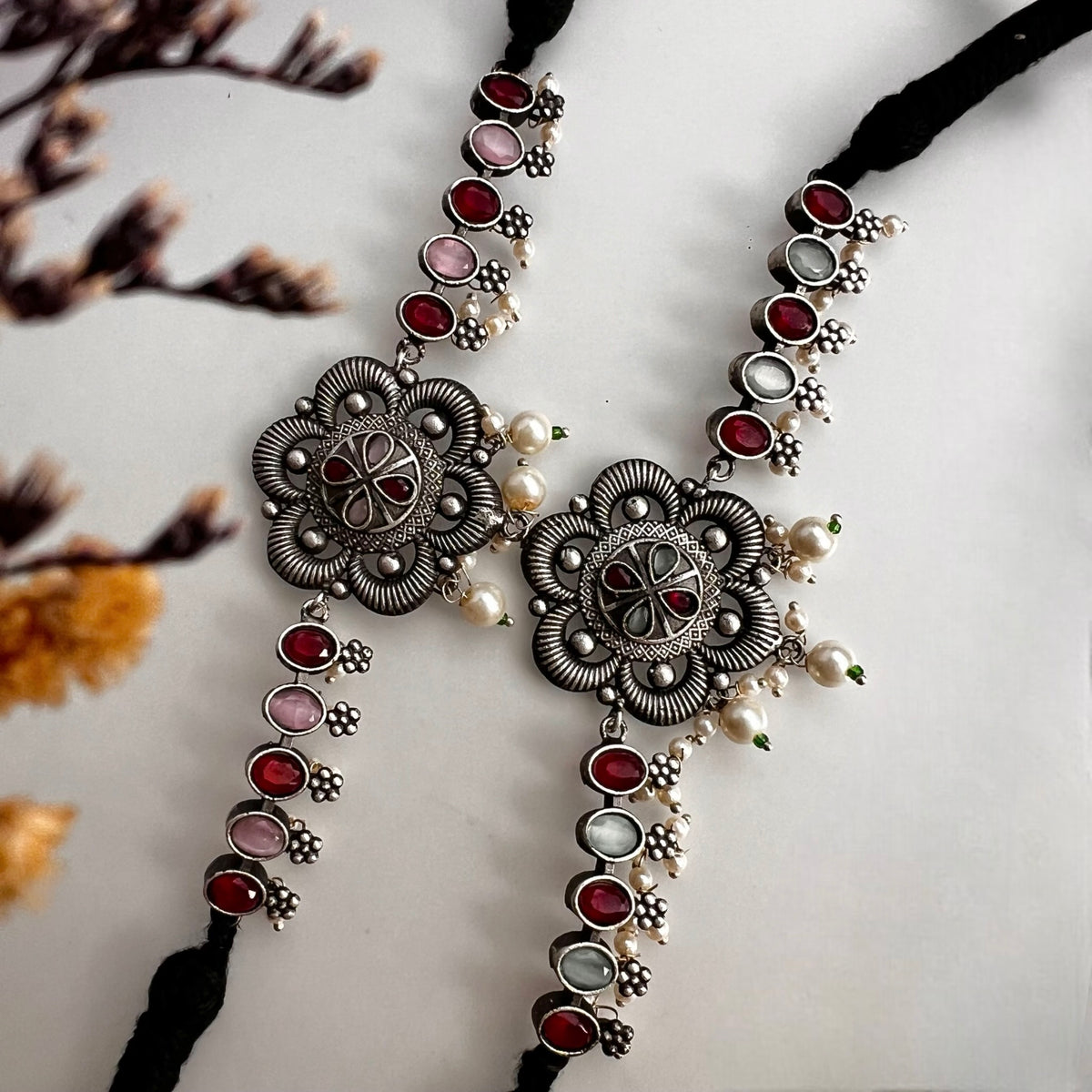 VINAYA SILVER LOOK ALIKE RAW AND RUSTIC SEMI HANDMADE STATEMENT CHOKER / NECKPIECE CH55