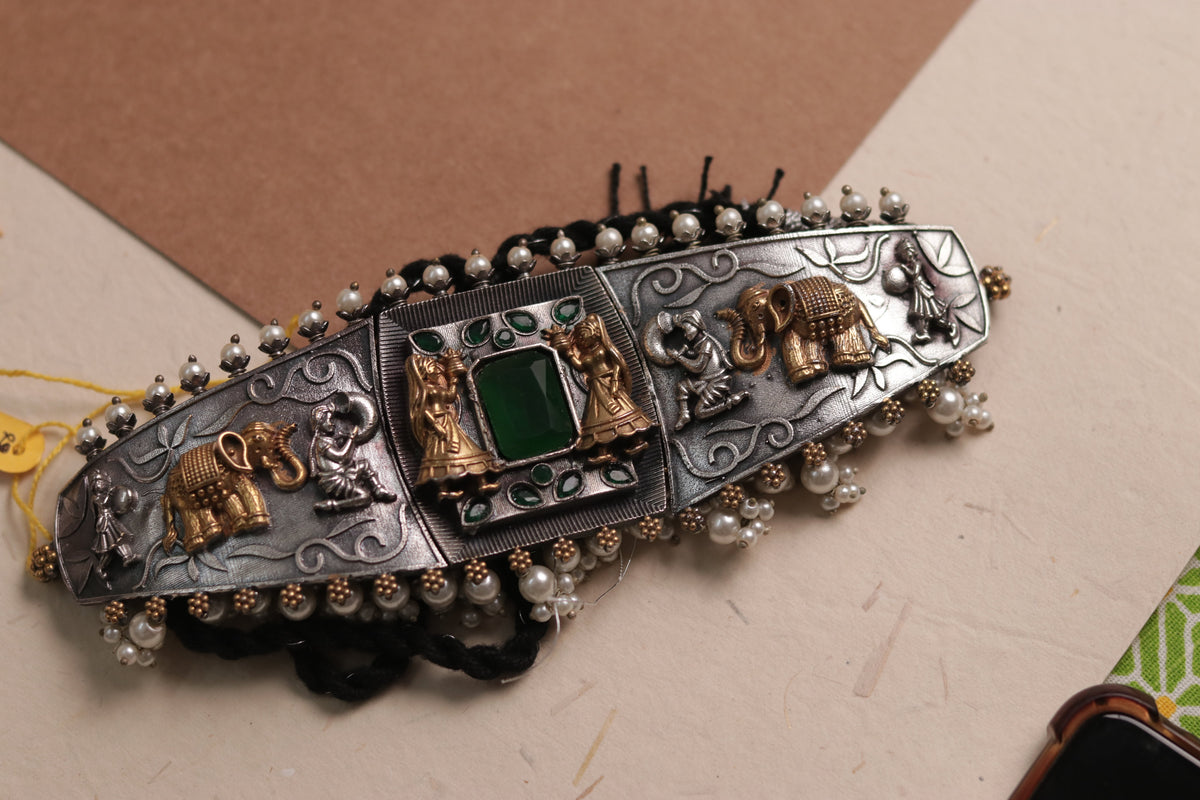 SUGIR BIJOUX PREMIUM DUAL TONED SEMI HANDMADE CHOKER WITH EARRINGS CH69