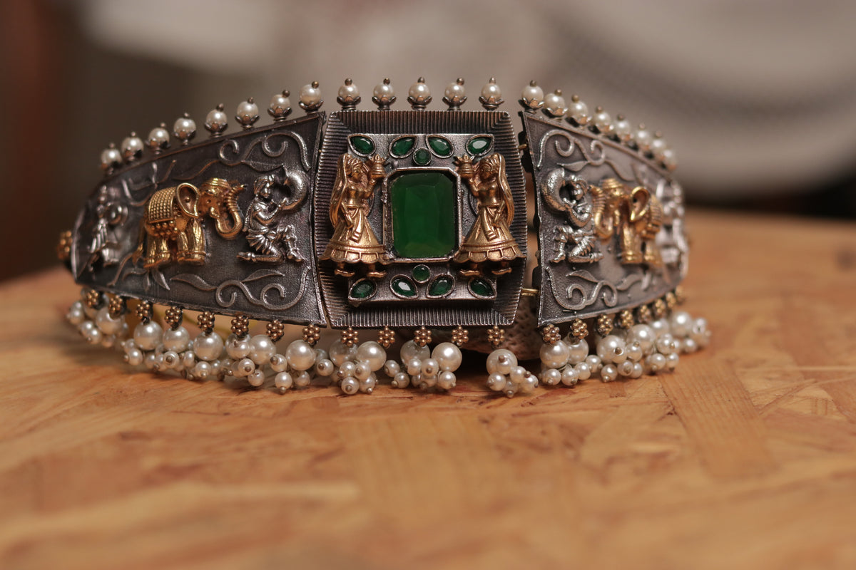 SUGIR BIJOUX PREMIUM DUAL TONED SEMI HANDMADE CHOKER WITH EARRINGS CH69