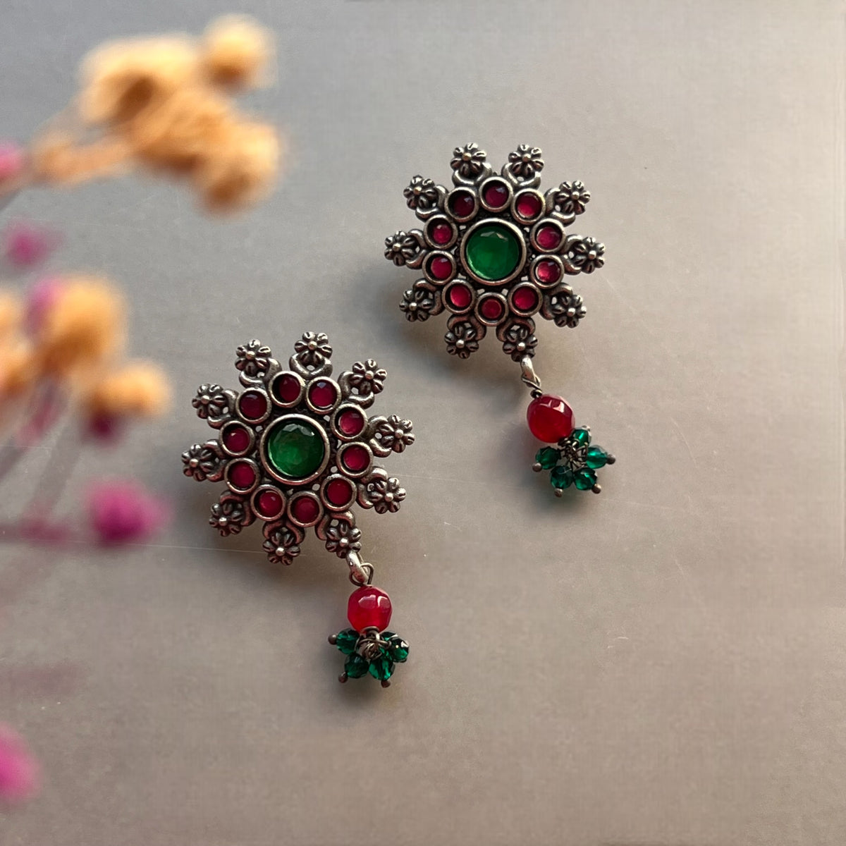 MEDHA SILVER LOOK ALIKE AND RUSTIC FINISH SEMI HANDMADE CHOKER WITH EARRINGS CH493