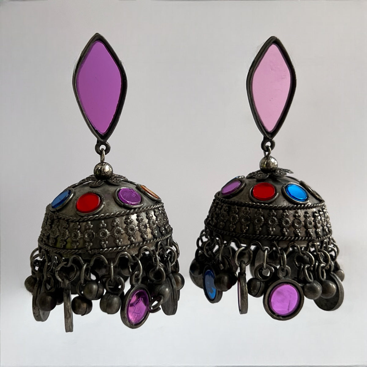 LEYLA AFGHANI RAW AND RUSTIC AND VINTAGE MIRROR JHUMKAS AF15