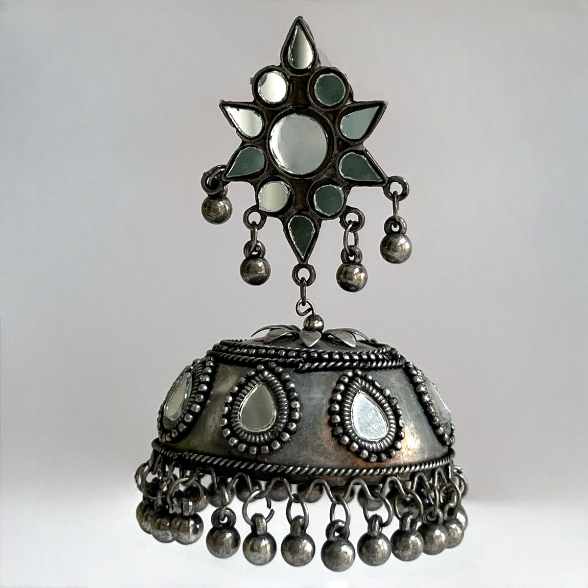 MUMTA AFGHANI RAW AND RUSTIC AND VINTAGE MIRROR JHUMKAS AF20