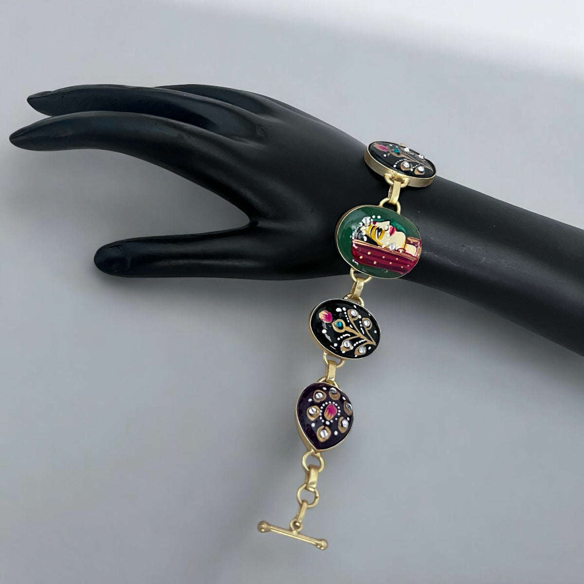 CHOZHA HAND PAINTED AND HAMMERED AND HANDMADE GOLD TONED CLASSIC STONE BRACELETS BR67