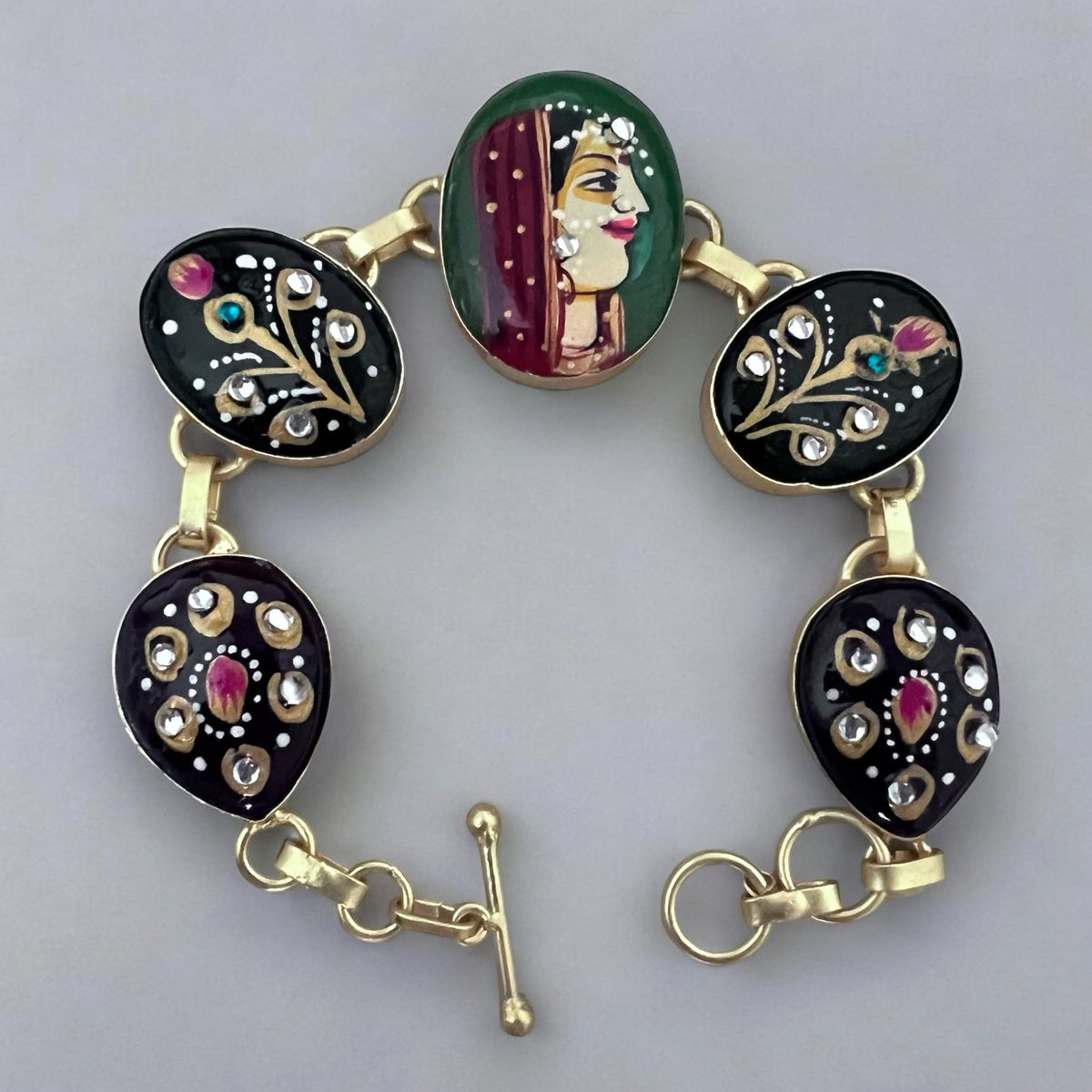 CHOZHA HAND PAINTED AND HAMMERED AND HANDMADE GOLD TONED CLASSIC STONE BRACELETS BR67