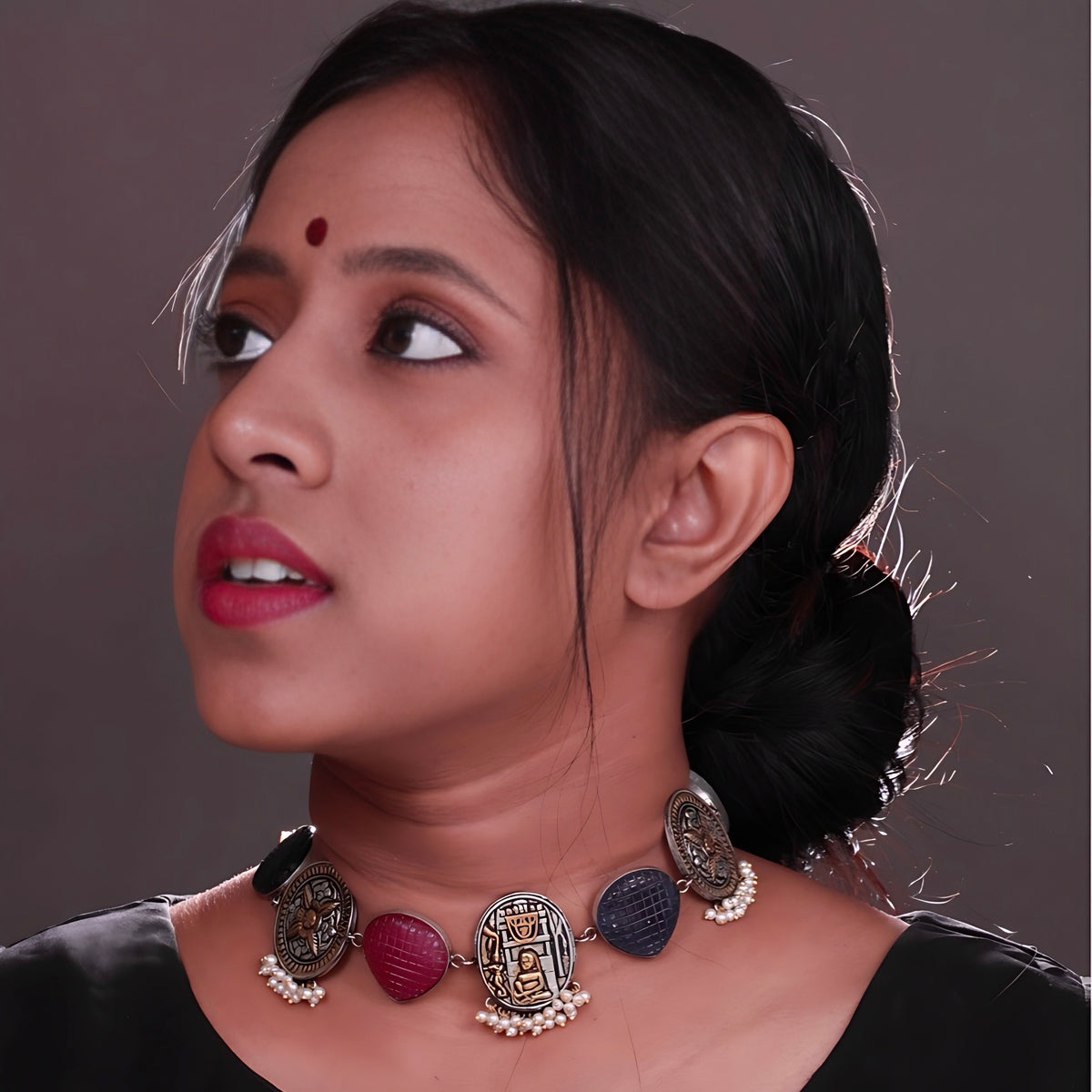RITHANA BIJOUX PREMIUM AND EXCLUSIVE HAND HAMMERED HANDMADE CHOKER WITH EARRINGS CH101
