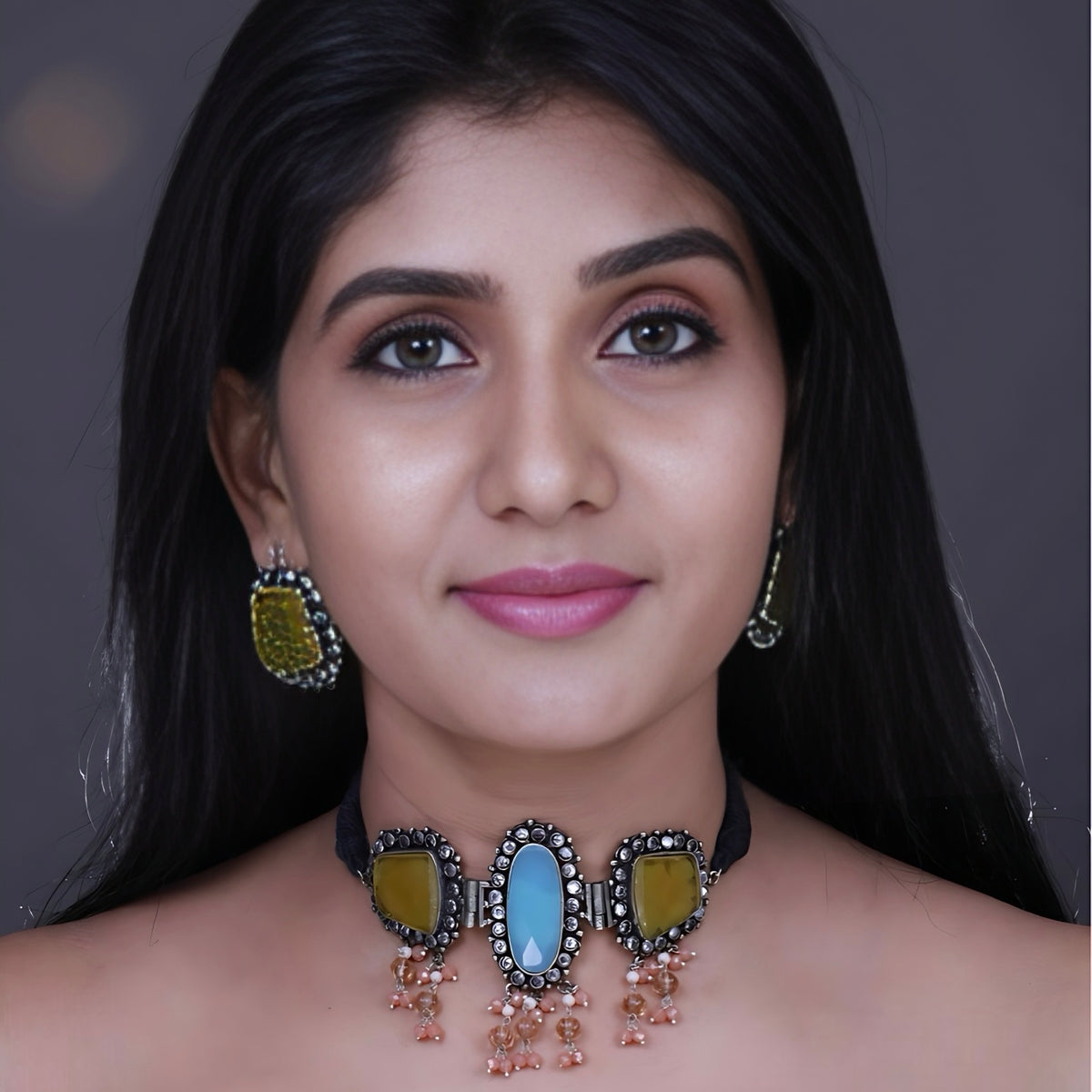 RIMA BIJOUX PREMIUM AND EXCLUSIVE RUSTIC SEMI HANDMADE CHOKER WITH EARRINGS CH97
