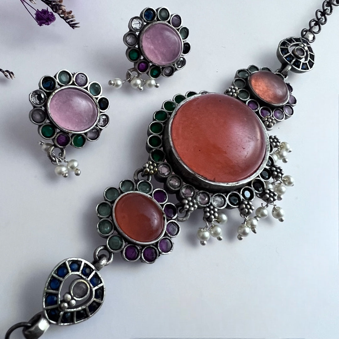 RYLEE BIJOUX PREMIUM AND EXCLUSIVE RUSTIC FINISH HANDMADE CHOKER WITH EARRINGS CH303