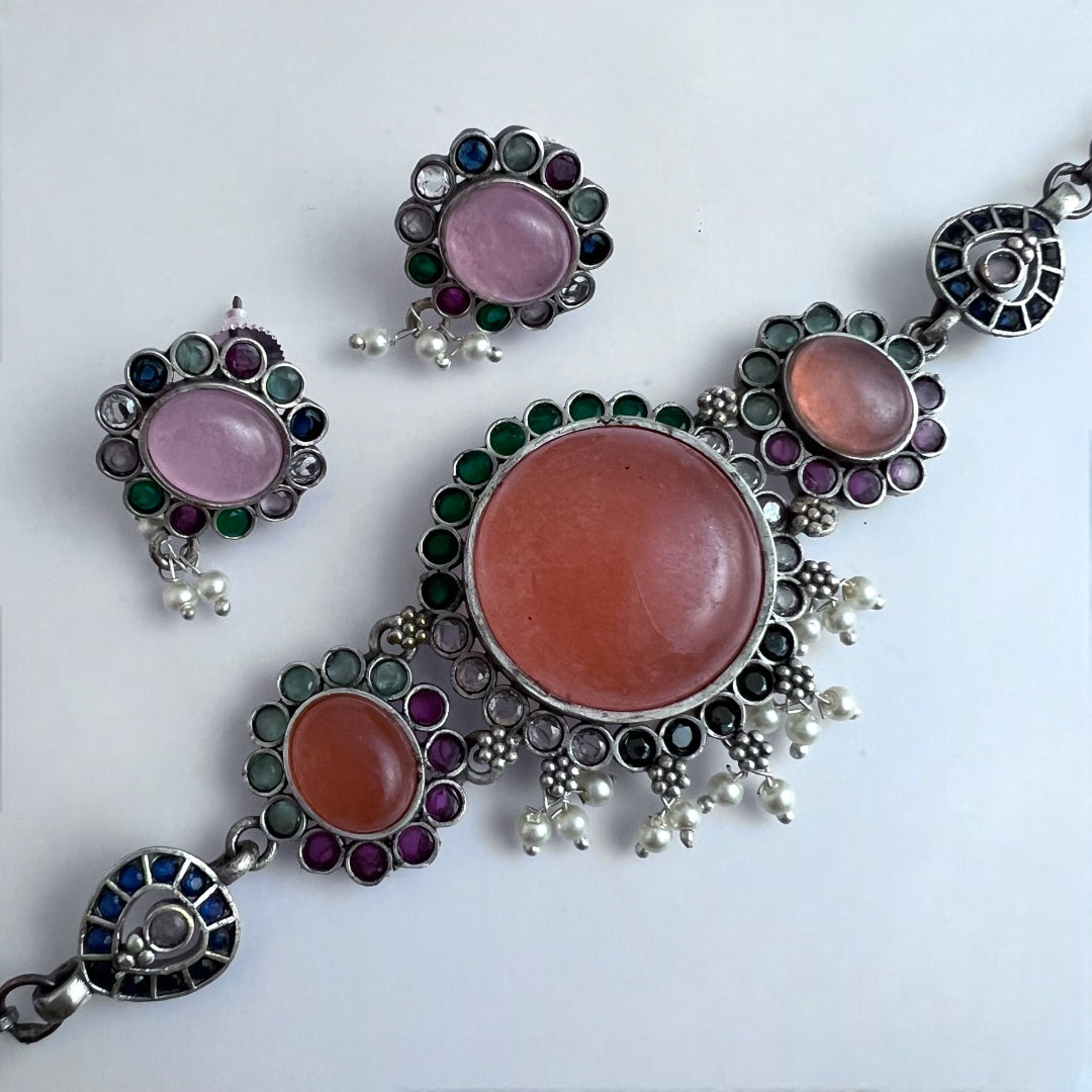 RYLEE BIJOUX PREMIUM AND EXCLUSIVE RUSTIC FINISH HANDMADE CHOKER WITH EARRINGS CH303