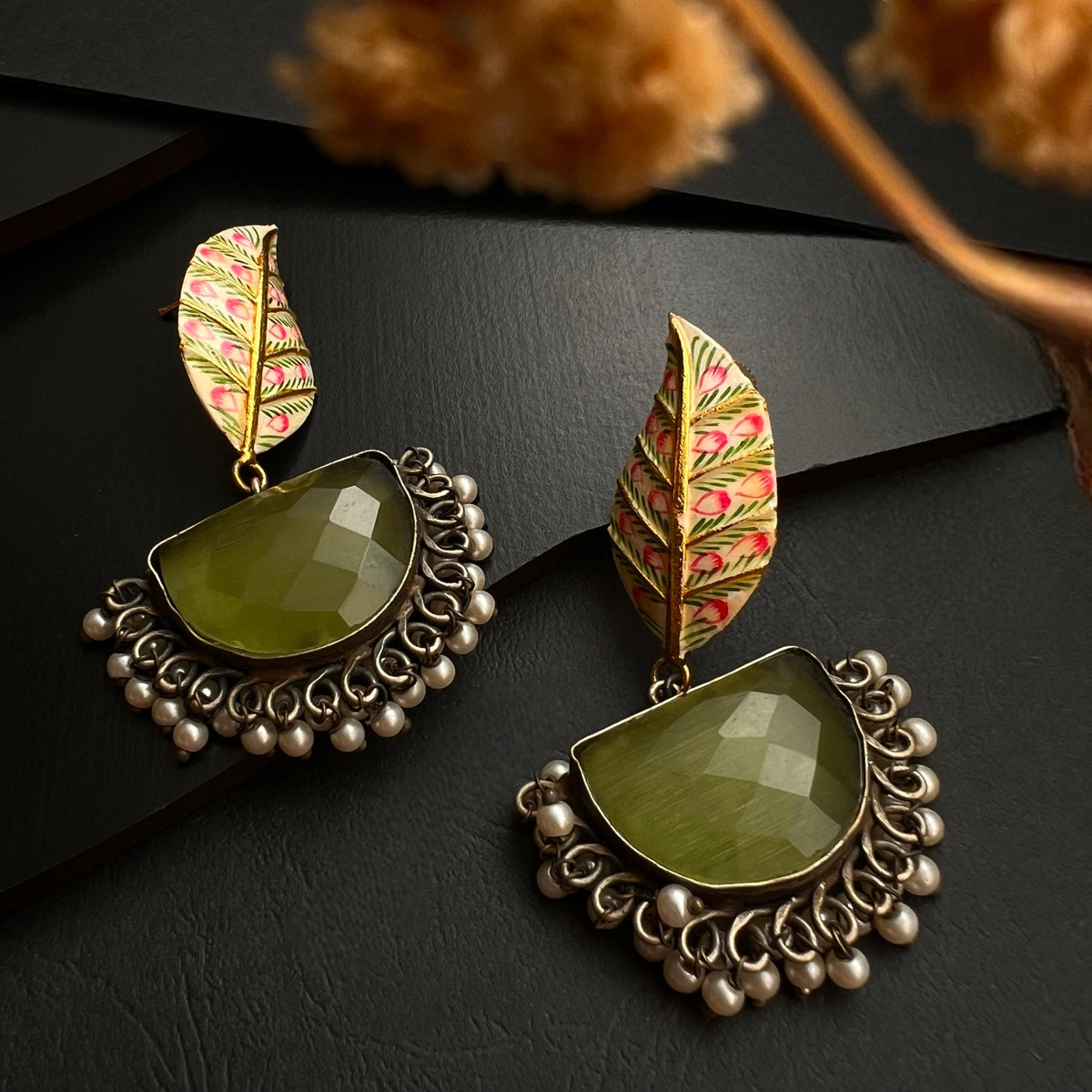 LUCY HAND PAINTED HANDMADE FAUX SILVER RAW AND RUSTIC EARRINGS ER436