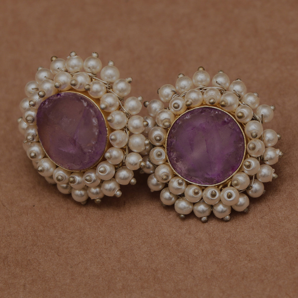 WILLOW BIJOUX PREMIUM HANDMADE RAW STONE CHOKER WITH EARRINGS CH122