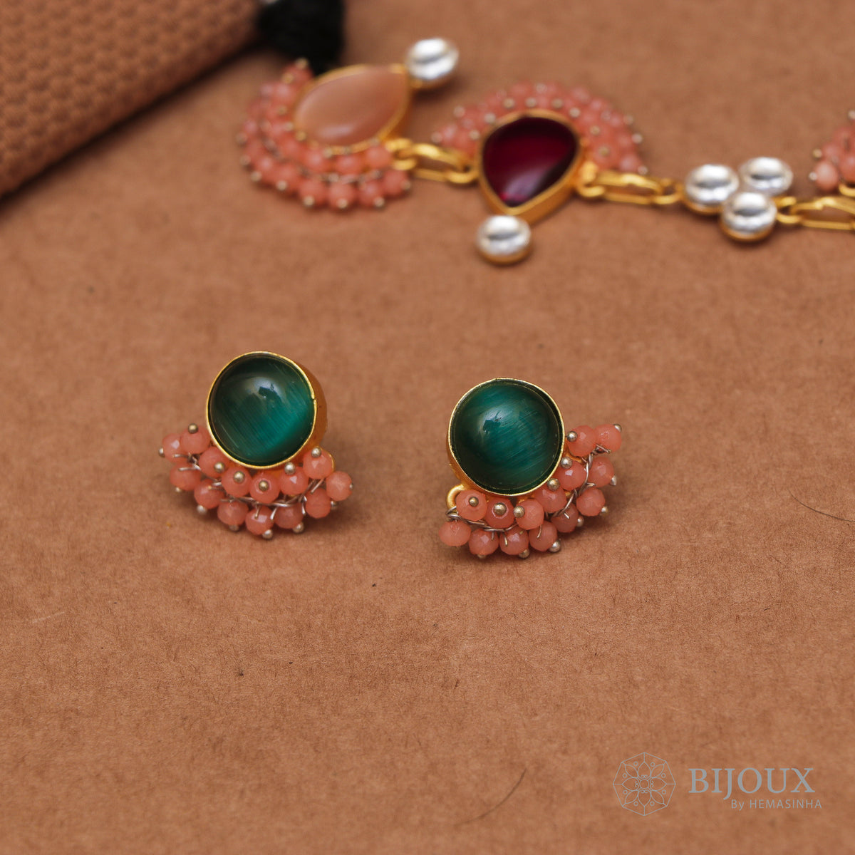 QUEENS BIJOUX HANDMADE MONALISA MINIMALIST CHOKER WITH EARRINGS CH46