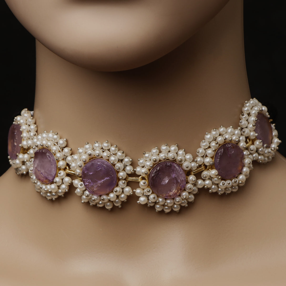 WILLOW BIJOUX PREMIUM HANDMADE RAW STONE CHOKER WITH EARRINGS CH122