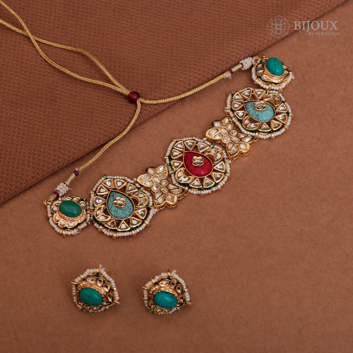 RYLEE BIJOUX PREMIUM KUNDAN SEMI HANDMADE CHOKER WITH EARRINGS CH207