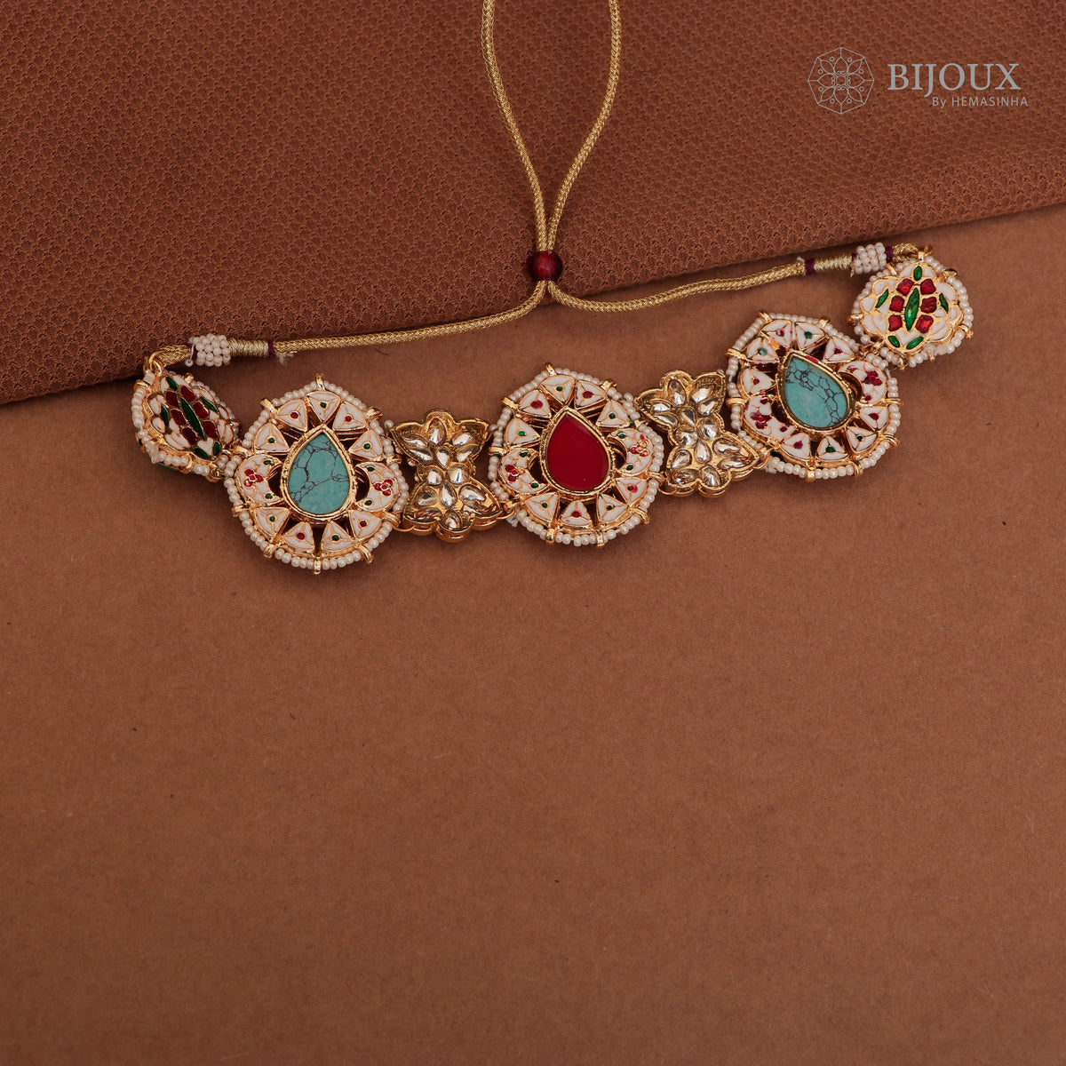 RYLEE BIJOUX PREMIUM KUNDAN SEMI HANDMADE CHOKER WITH EARRINGS CH207