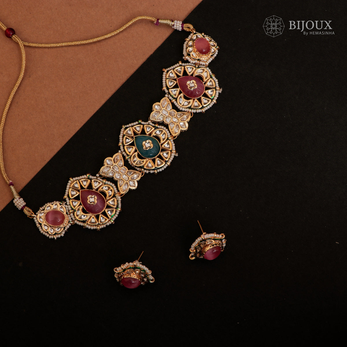 RYLEE BIJOUX PREMIUM KUNDAN SEMI HANDMADE CHOKER WITH EARRINGS CH207